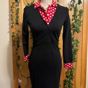 Spandex bodycon dress with red and white polka dots